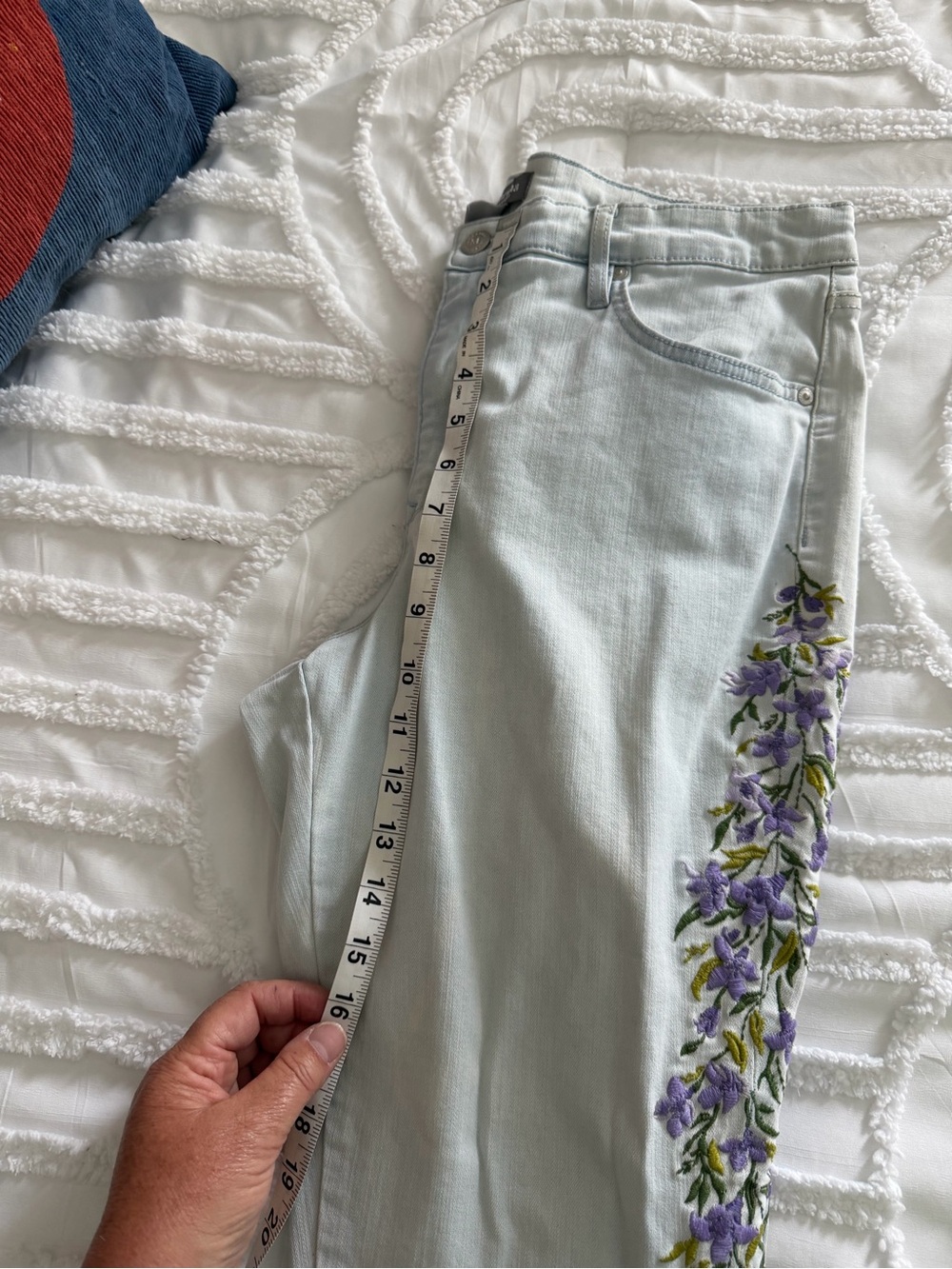 Martha Stewart Light Wash Jeans with Purple Floral Side Embroidery - Picture 10 of 12